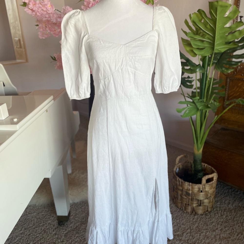 Miami White Midi Dress with Puff Sleeves